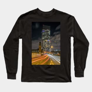 Beetham Tower Manchester at Night with Light Trails Long Sleeve T-Shirt